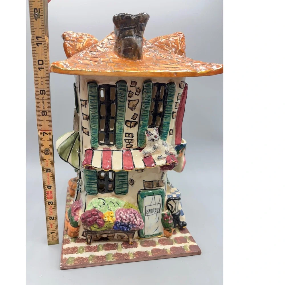 Heather Goldminc Blue Sky Hand Painted Ceramic French Village Fleuriste Luminary